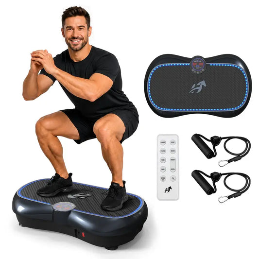 HOPHORSE Unisex Modern Compact Dual Motor Vibratory Plate Machine - 500 LBS Capacity, 99 Speeds, 7 LED Ambient Lights, Ultra-Quiet Design, Silicone Top, High-Strength ABS, Resistance Bands, Remote for at Home Gym Equipment