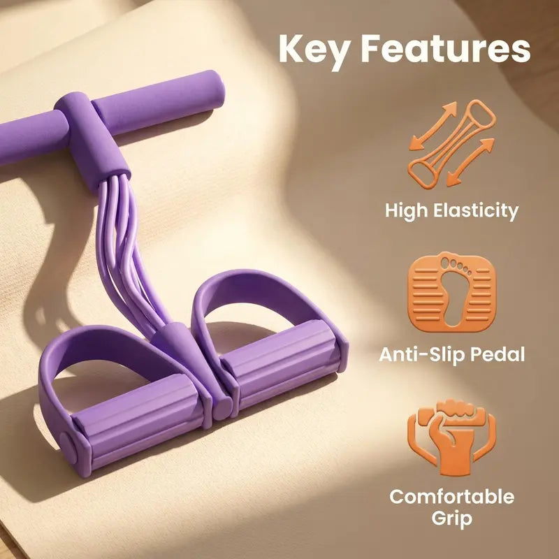 6-Strand Ab Crunch Assist Equipment – Heavy Duty Core Trainer with Non-Slip Foot Pedal & Resistance Bands, Portable Home Gym Leg & Ab Workout Tool
