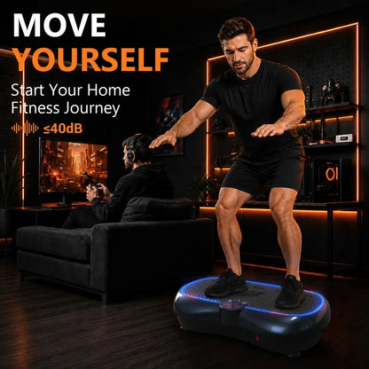 HOPHORSE Unisex Modern Compact Dual Motor Vibratory Plate Machine - 500 LBS Capacity, 99 Speeds, 7 LED Ambient Lights, Ultra-Quiet Design, Silicone Top, High-Strength ABS, Resistance Bands, Remote for at Home Gym Equipment