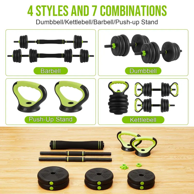 44LB Adjustable Dumbbell Set 4-in-1 Weight Set Dumbbells, Barbell, Kettlebell & Push-Up Handles, Home Gym Strength Training Equipment