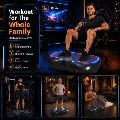 HOPHORSE Unisex Modern Compact Dual Motor Vibratory Plate Machine - 500 LBS Capacity, 99 Speeds, 7 LED Ambient Lights, Ultra-Quiet Design, Silicone Top, High-Strength ABS, Resistance Bands, Remote for at Home Gym Equipment