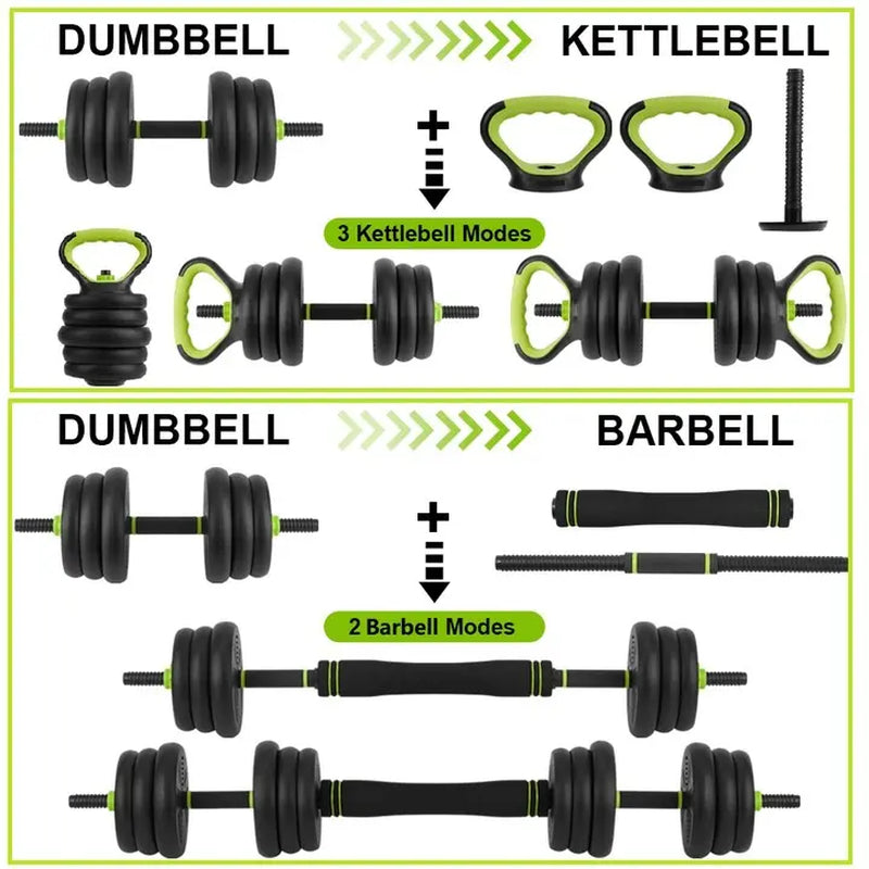44LB Adjustable Dumbbell Set 4-in-1 Weight Set Dumbbells, Barbell, Kettlebell & Push-Up Handles, Home Gym Strength Training Equipment