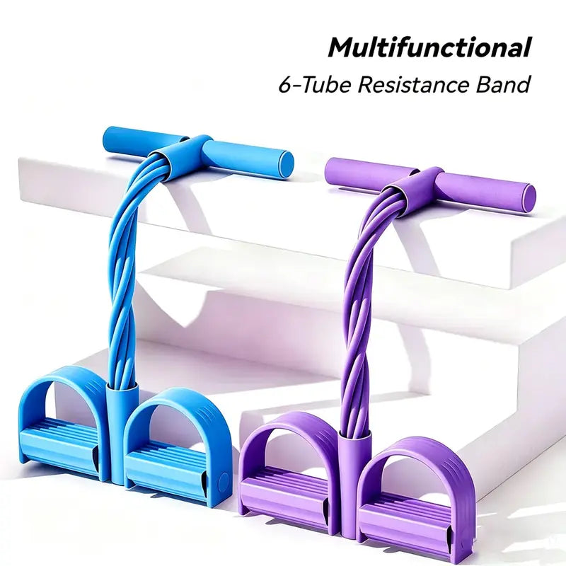 6-Strand Ab Crunch Assist Equipment – Heavy Duty Core Trainer with Non-Slip Foot Pedal & Resistance Bands, Portable Home Gym Leg & Ab Workout Tool