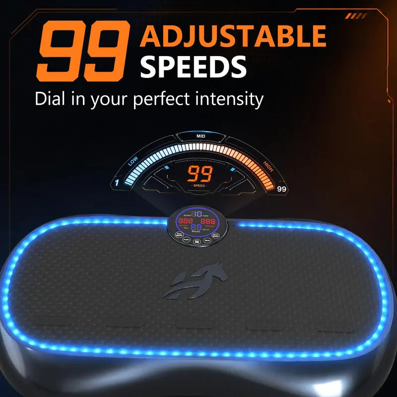 HOPHORSE Unisex Modern Compact Dual Motor Vibratory Plate Machine - 500 LBS Capacity, 99 Speeds, 7 LED Ambient Lights, Ultra-Quiet Design, Silicone Top, High-Strength ABS, Resistance Bands, Remote for at Home Gym Equipment