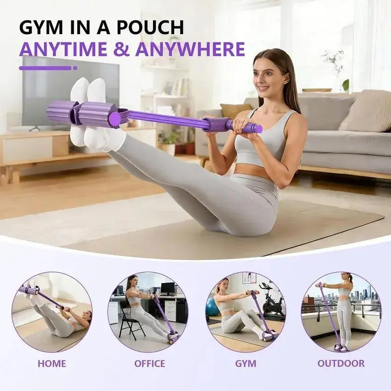6-Strand Ab Crunch Assist Equipment – Heavy Duty Core Trainer with Non-Slip Foot Pedal & Resistance Bands, Portable Home Gym Leg & Ab Workout Tool