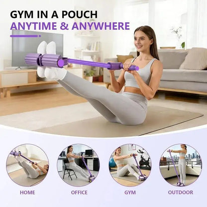 6-Strand Ab Crunch Assist Equipment – Heavy Duty Core Trainer with Non-Slip Foot Pedal & Resistance Bands, Portable Home Gym Leg & Ab Workout Tool