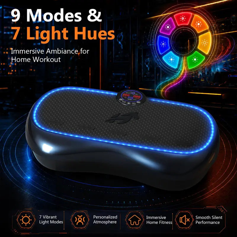 HOPHORSE Unisex Modern Compact Dual Motor Vibratory Plate Machine - 500 LBS Capacity, 99 Speeds, 7 LED Ambient Lights, Ultra-Quiet Design, Silicone Top, High-Strength ABS, Resistance Bands, Remote for at Home Gym Equipment
