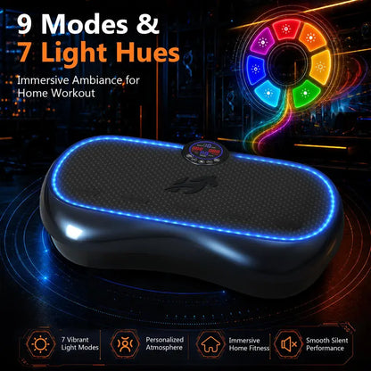 HOPHORSE Unisex Modern Compact Dual Motor Vibratory Plate Machine - 500 LBS Capacity, 99 Speeds, 7 LED Ambient Lights, Ultra-Quiet Design, Silicone Top, High-Strength ABS, Resistance Bands, Remote for at Home Gym Equipment