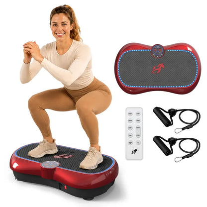 HOPHORSE Unisex Modern Compact Dual Motor Vibratory Plate Machine - 500 LBS Capacity, 99 Speeds, 7 LED Ambient Lights, Ultra-Quiet Design, Silicone Top, High-Strength ABS, Resistance Bands, Remote for at Home Gym Equipment